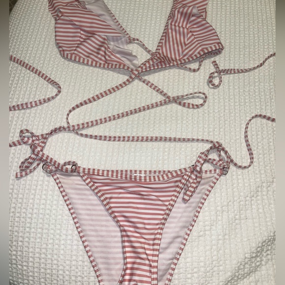 Pink and white tie around stomach bikini size S - Picture 2 of 2